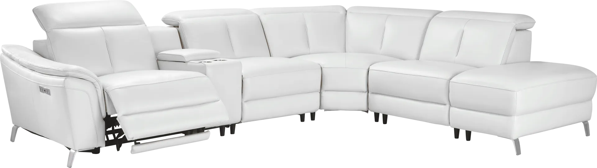 Cavani White Leather 6 Pc Dual Power Reclining Sectional - Image 2