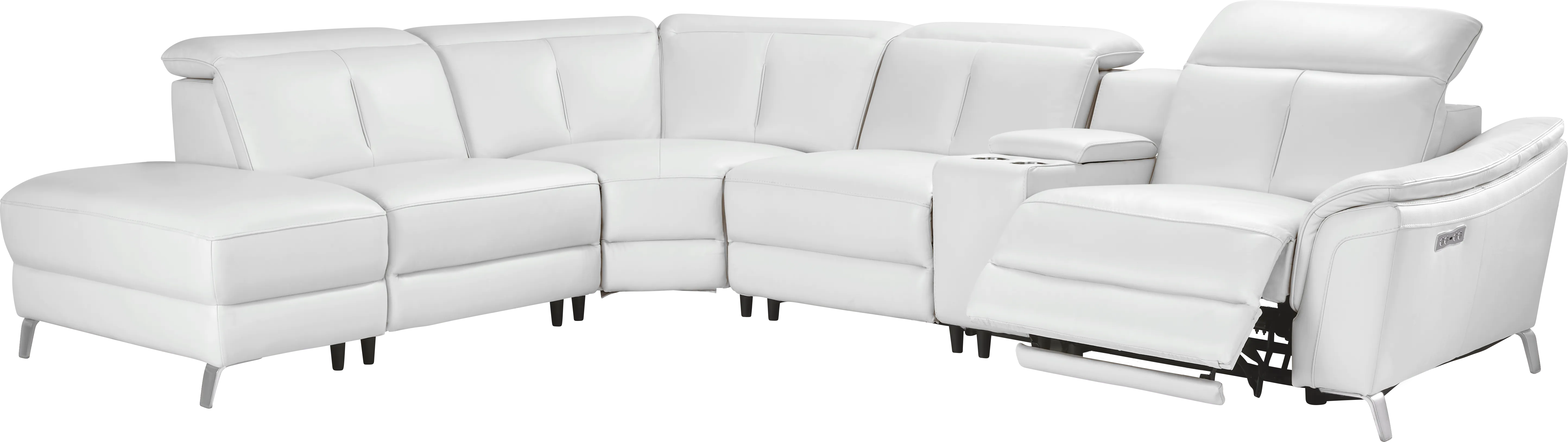 Cavani White Leather 6 Pc Dual Power Reclining Sectional - Thumbnail - Image 1