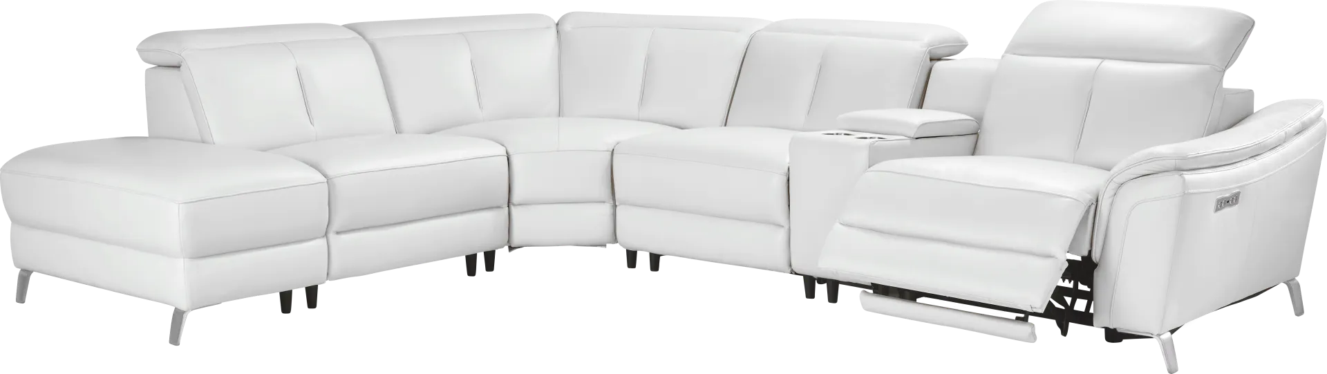 Cavani White Leather 6 Pc Dual Power Reclining Sectional - Image 2