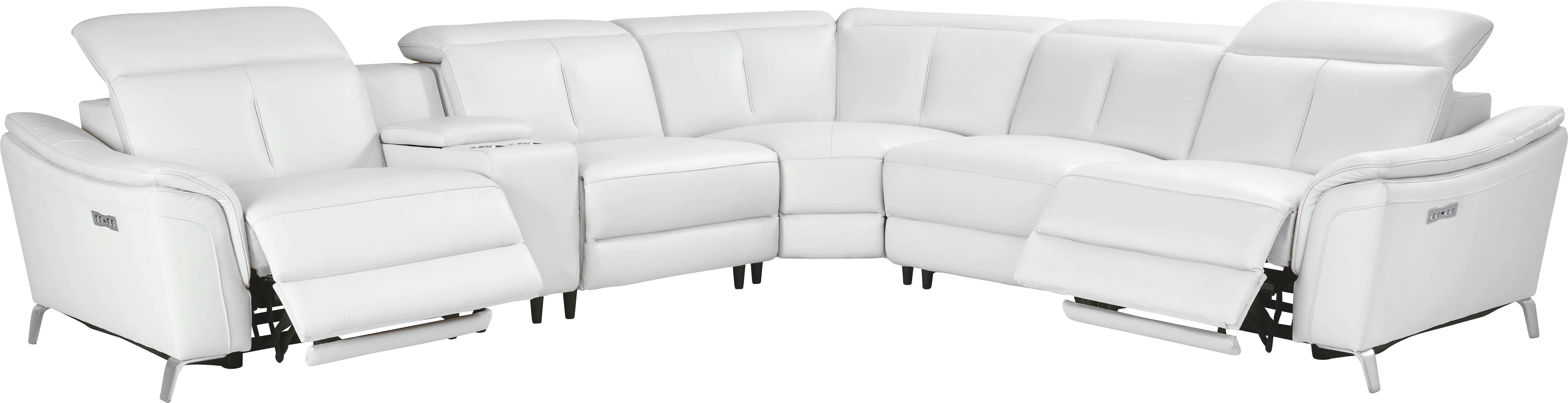 Cavani White Leather 6 Pc Dual Power Reclining Sectional - Thumbnail - Image 1