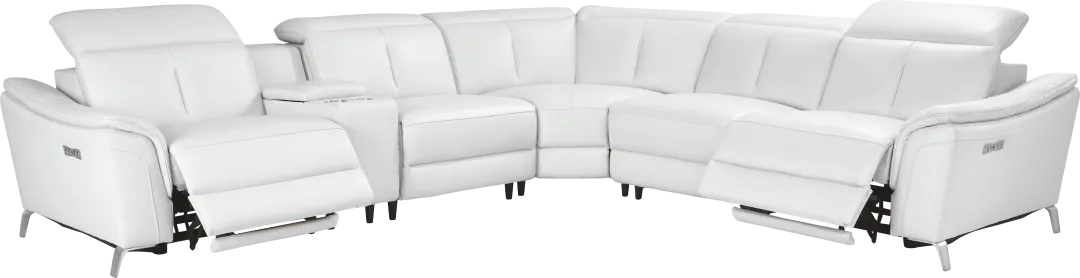 Cavani White Leather 6 Pc Dual Power Reclining Sectional