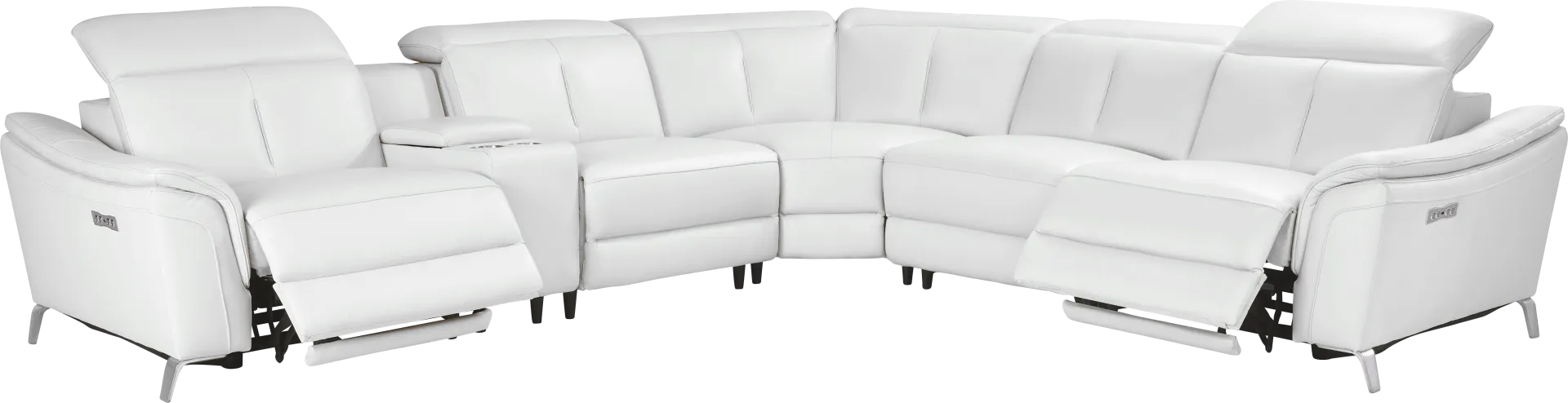 Cavani White Leather 6 Pc Dual Power Reclining Sectional - Image 2