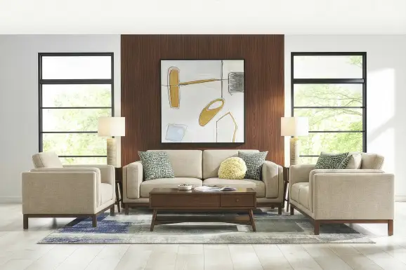 Elena Court Beige 9 Pc Living Room with Nole Gray Leather Accent Chair with Ottoman