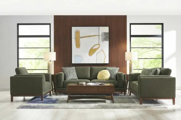 Elena Court Green 9 Pc Living Room with Nole Gray Leather Accent Chair with Ottoman