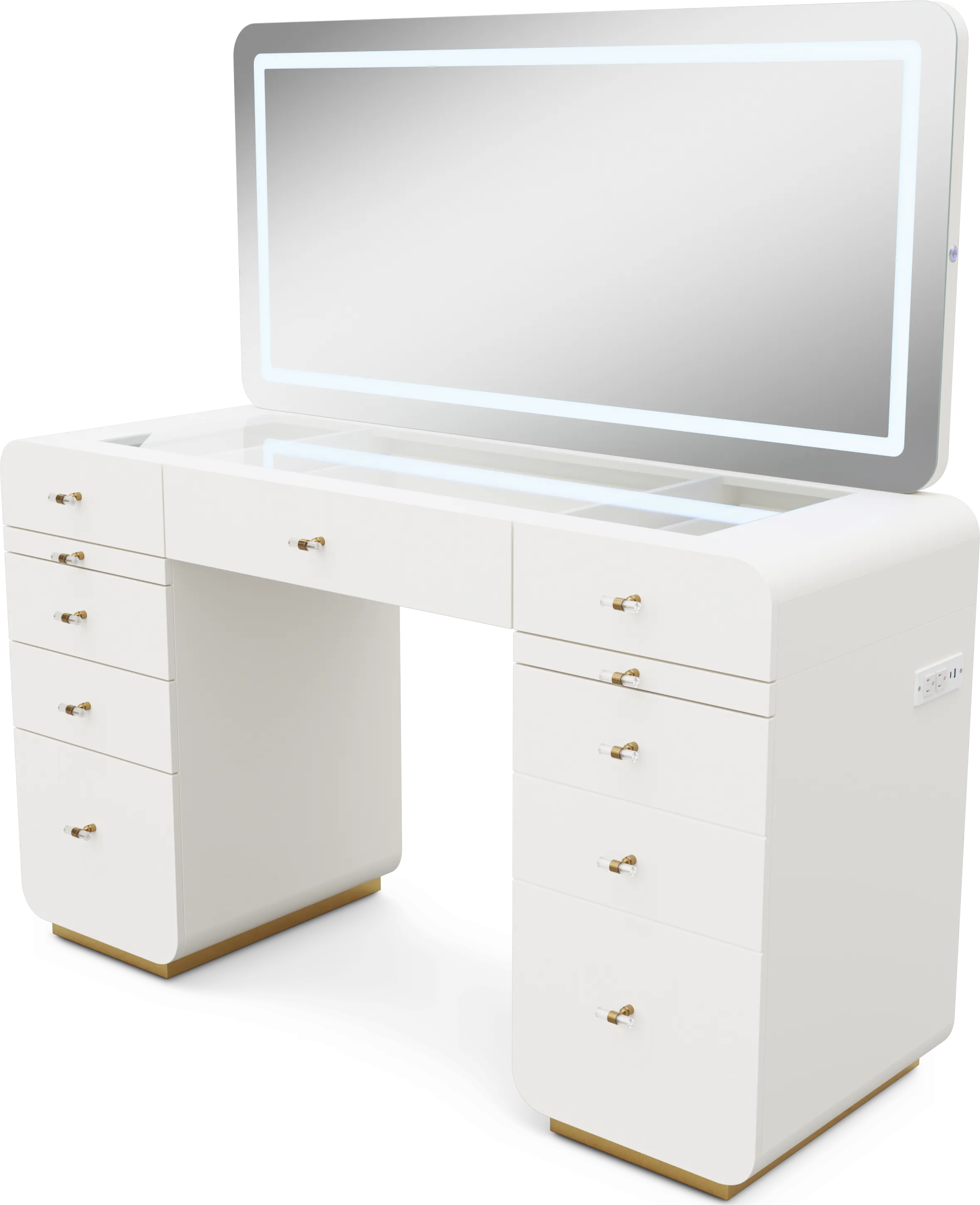 Kids Radiance White Double Pedestal Vanity Desk and Mirror - Thumbnail - Image 1