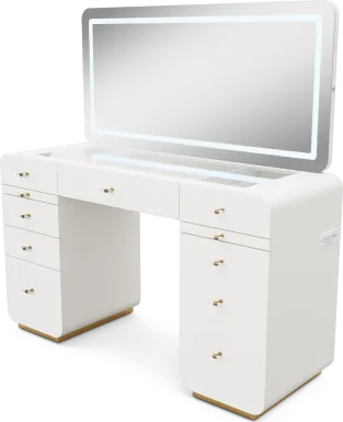 Kids Radiance White Double Pedestal Vanity Desk and Mirror