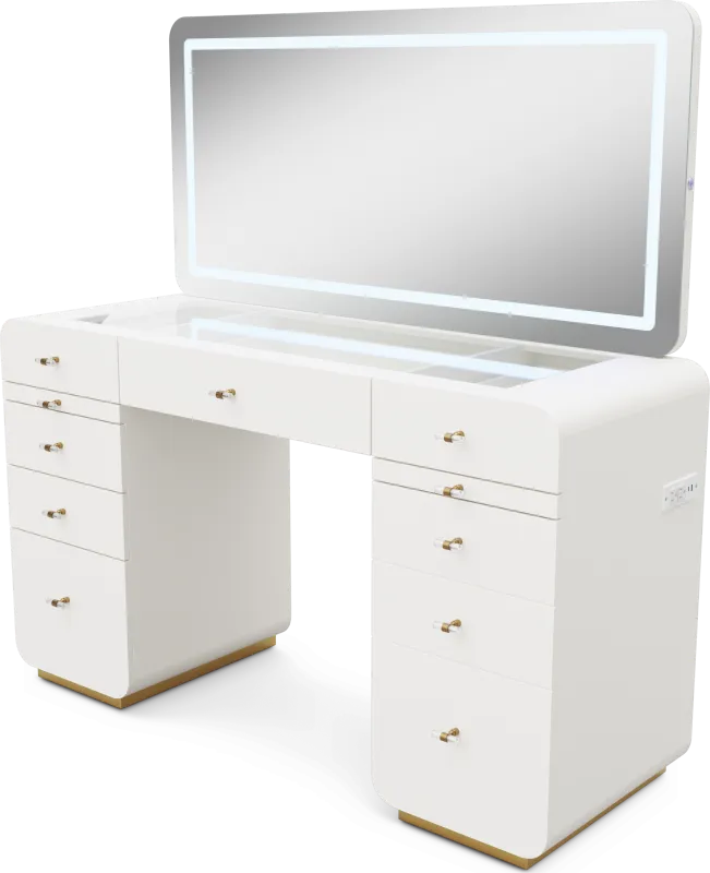 Kids Radiance White Double Pedestal Vanity Desk and Mirror