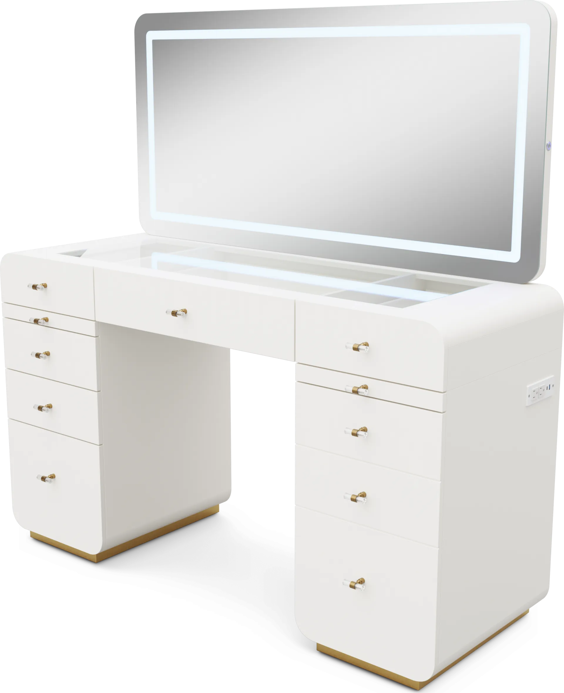 Kids Radiance White Double Pedestal Vanity Desk and Mirror - Image 1