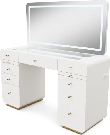 double pedestal vanity with mirror