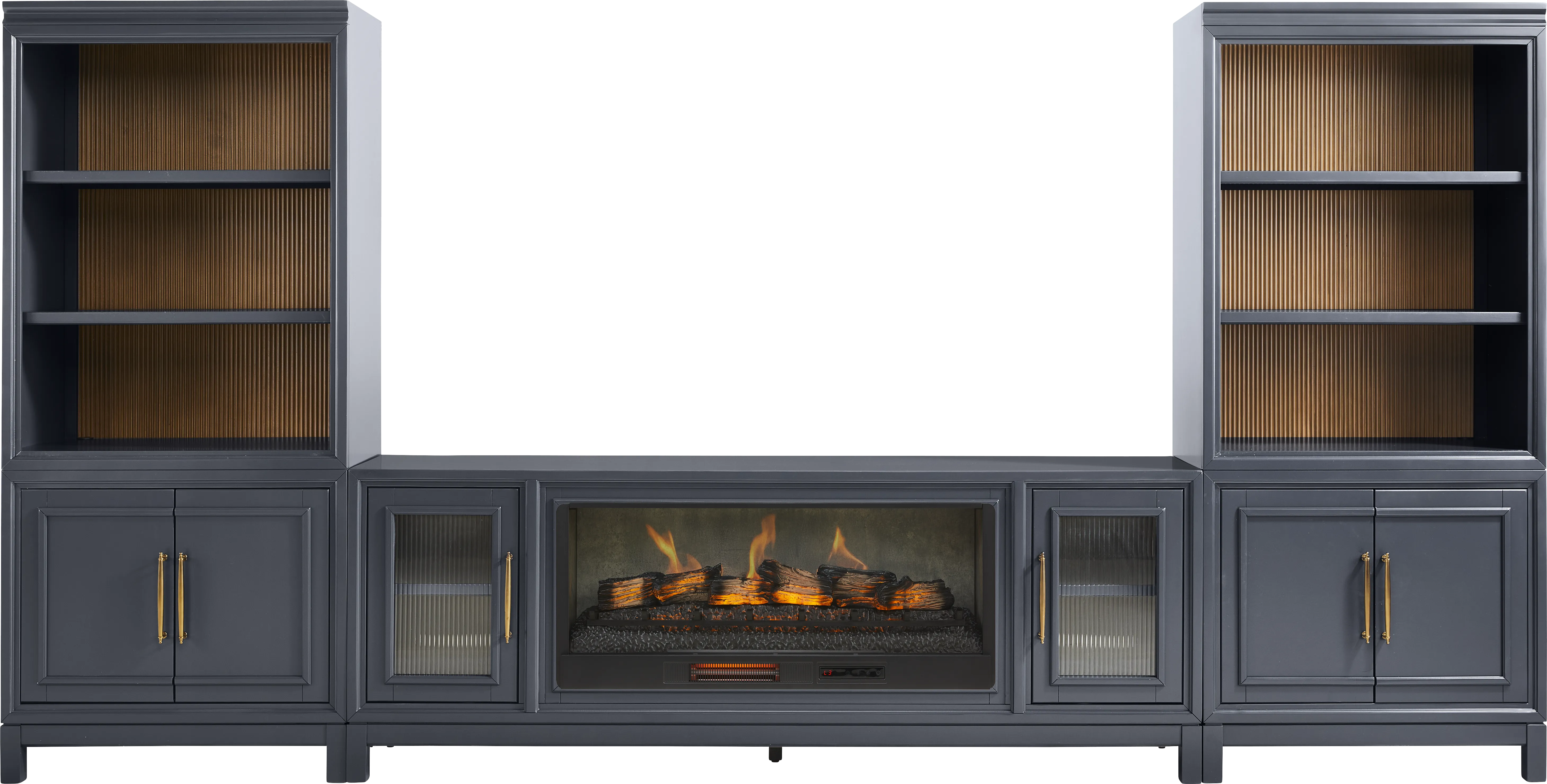 Albion Blue 4 Pc Wall Unit with 84 in. Console and Electric Fireplace - Image 1