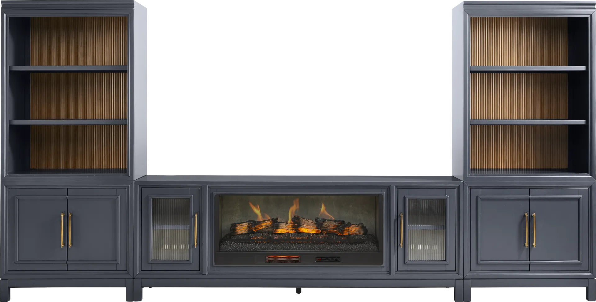 Albion Blue 4 Pc Wall Unit with 84 in. Console and Electric Fireplace - Image 1