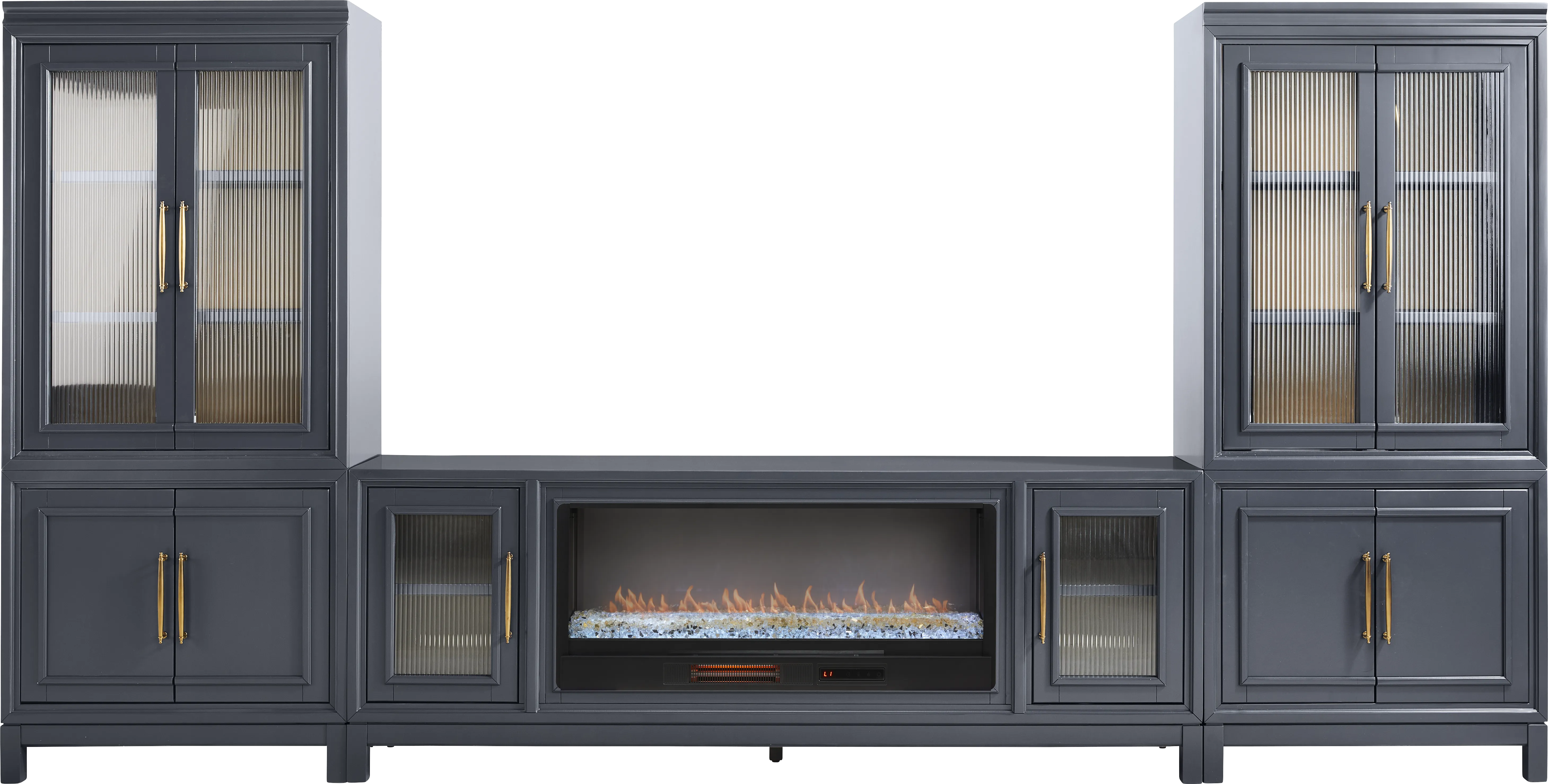 Albion Blue 4 Pc Wall Unit with 84 in. Console and Electric Fireplace - Thumbnail - Image 1
