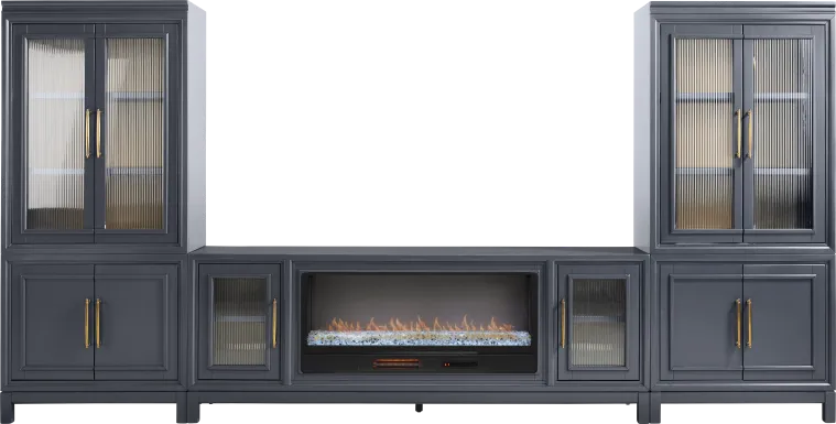 Albion Blue 4 Pc Wall Unit with 84 in. Console and Electric Fireplace