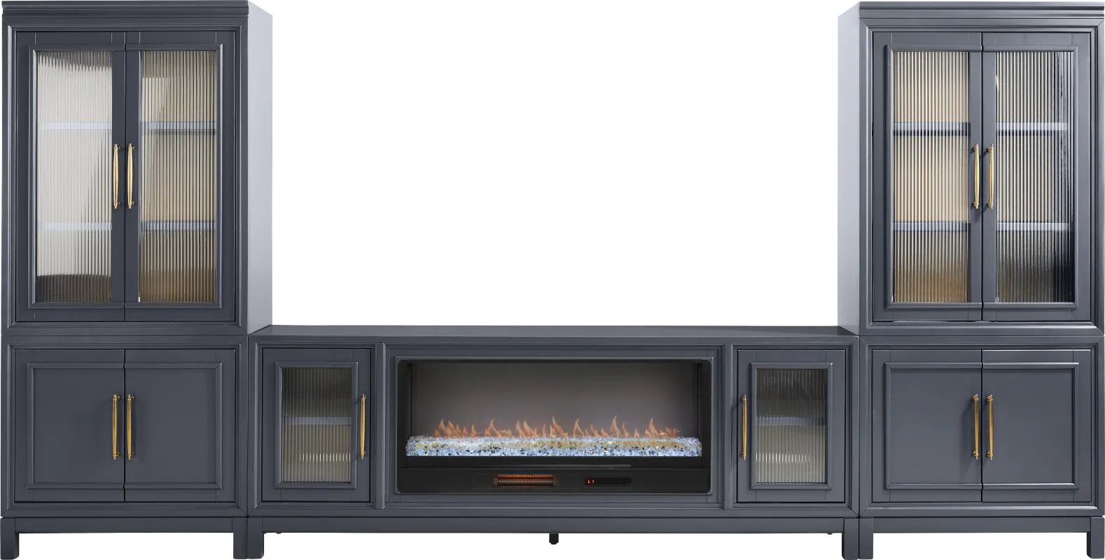 Albion Blue 4 Pc Wall Unit with 84 in. Console and Electric Fireplace