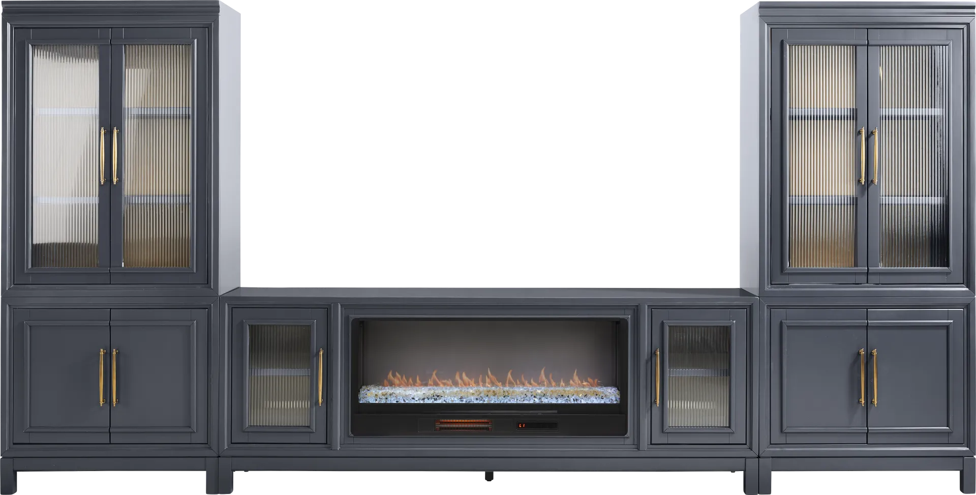 Albion Blue 4 Pc Wall Unit with 84 in. Console and Electric Fireplace - Image 1