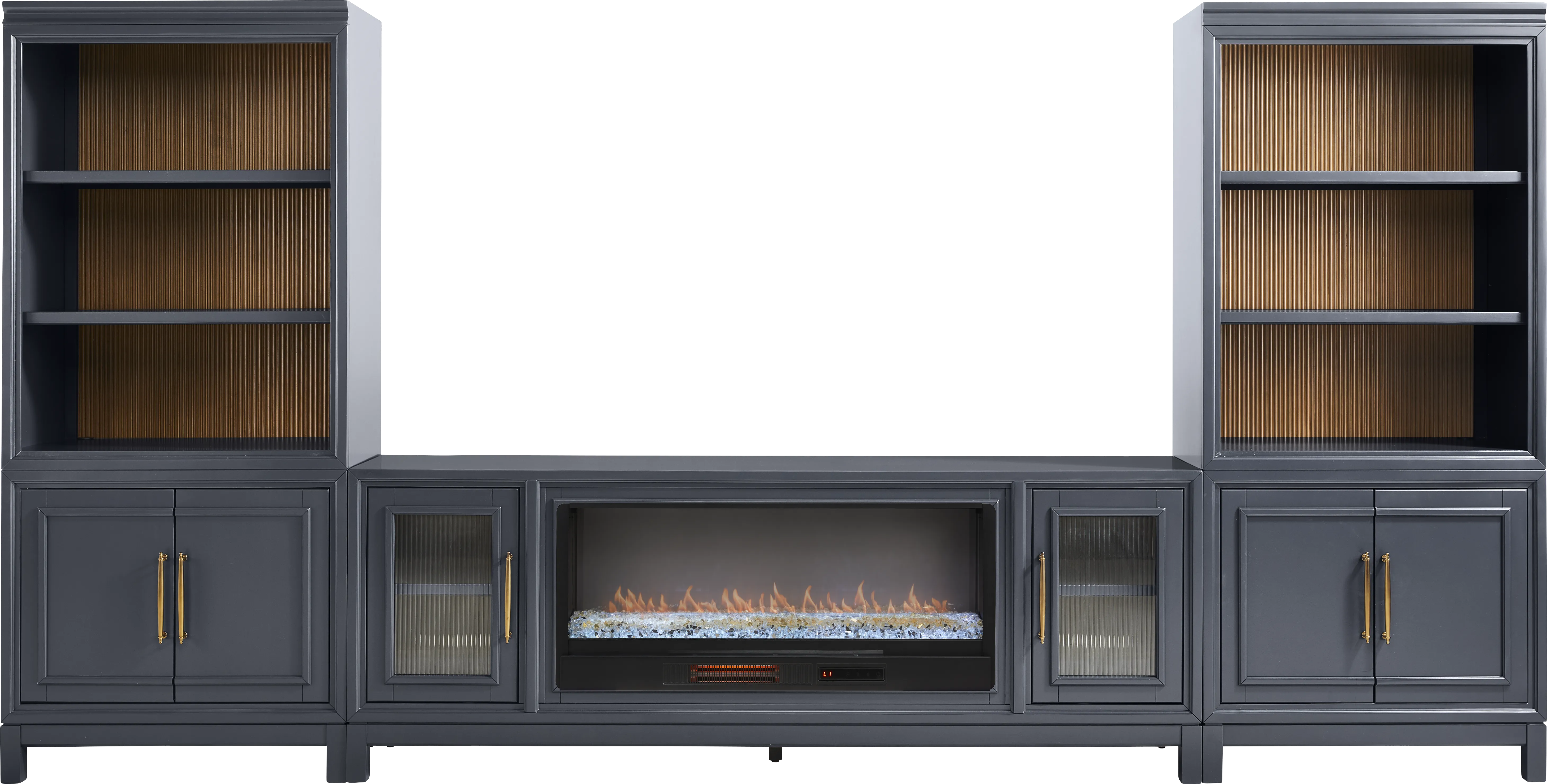 Albion Blue 4 Pc Wall Unit with 84 in. Console and Electric Fireplace - Thumbnail - Image 1
