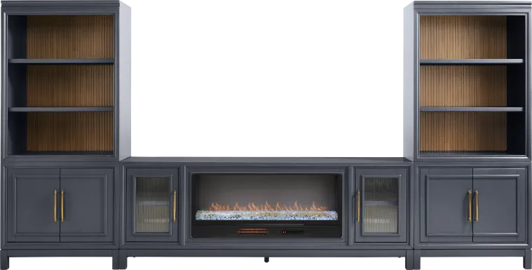 Albion Blue 4 Pc Wall Unit with 84 in. Console and Electric Fireplace