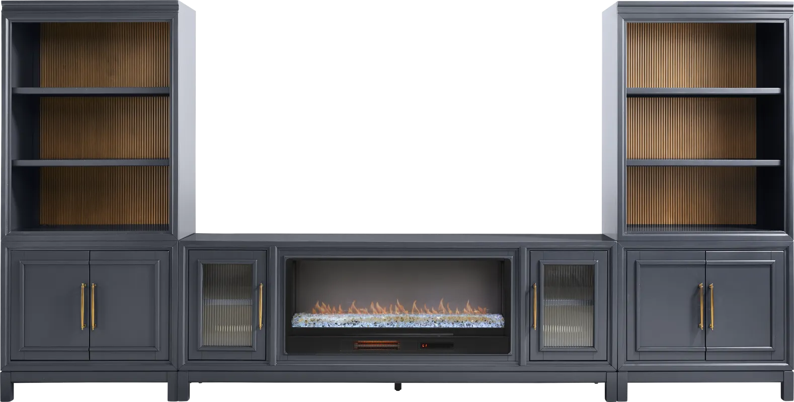 Albion Blue 4 Pc Wall Unit with 84 in. Console and Electric Fireplace