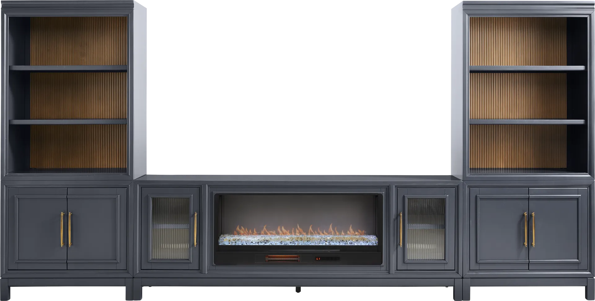 Albion Blue 4 Pc Wall Unit with 84 in. Console and Electric Fireplace - Image 1