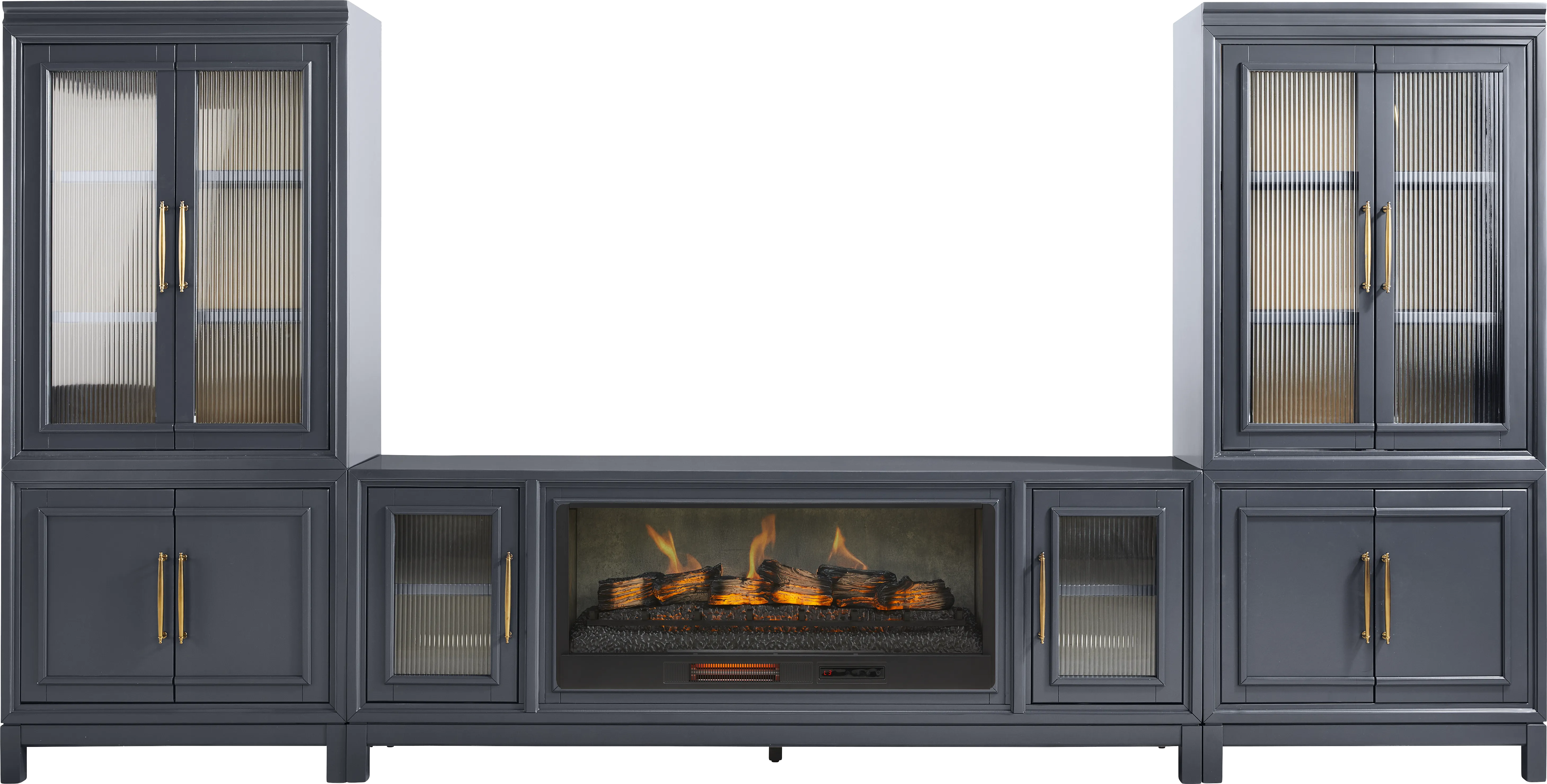 Albion Blue 4 Pc Wall Unit with 84 in. Console and Electric Fireplace - Thumbnail - Image 1