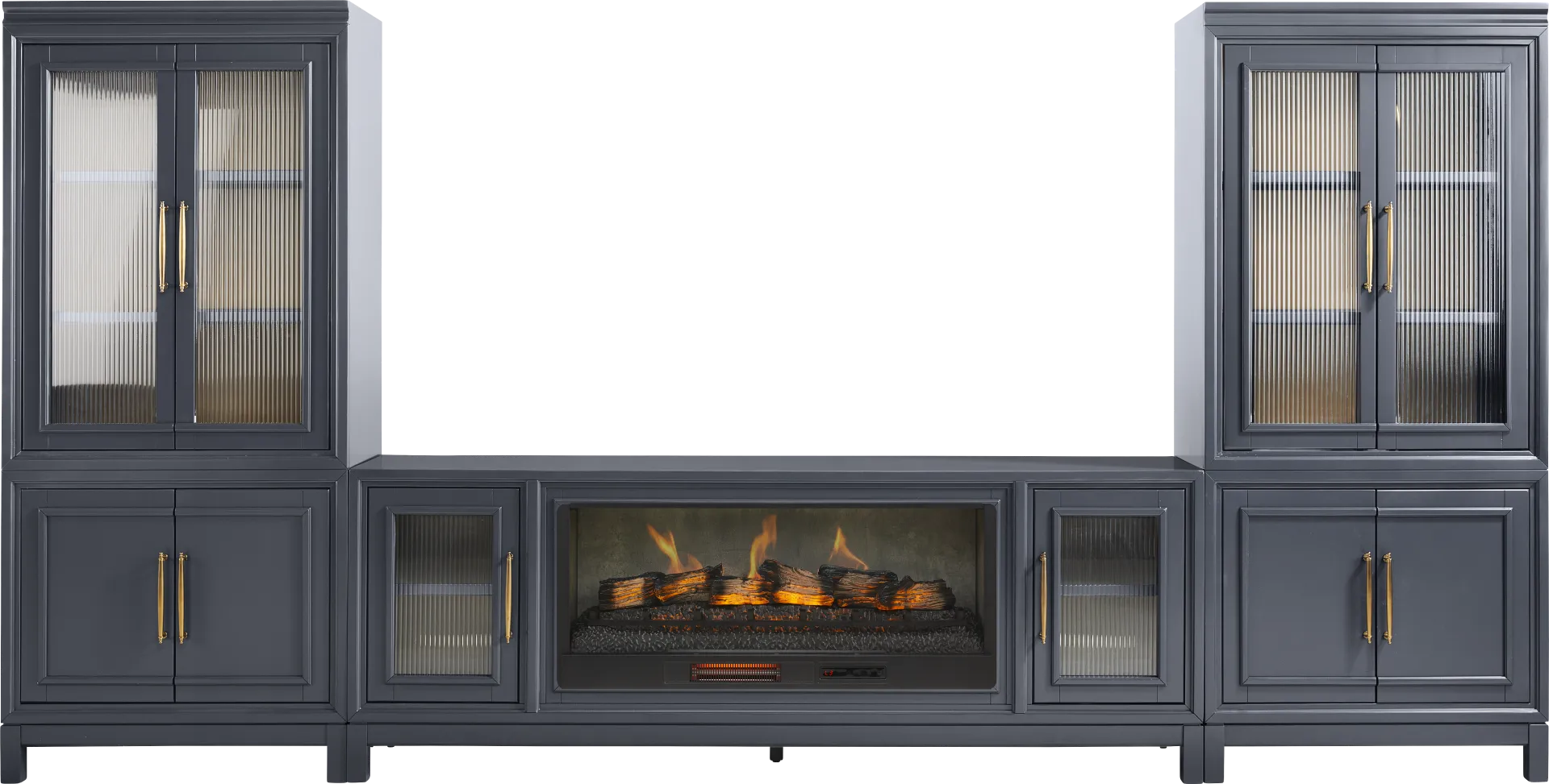 Albion Blue 4 Pc Wall Unit with 84 in. Console and Electric Fireplace - Image 1
