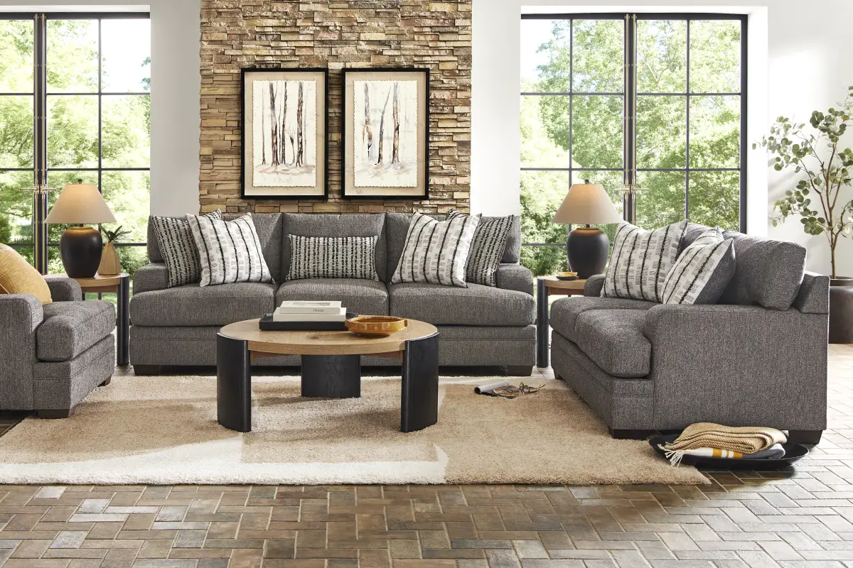 Conover Street 8 Pc Gray Chenille Fabric Living Room Set With Sofa ...