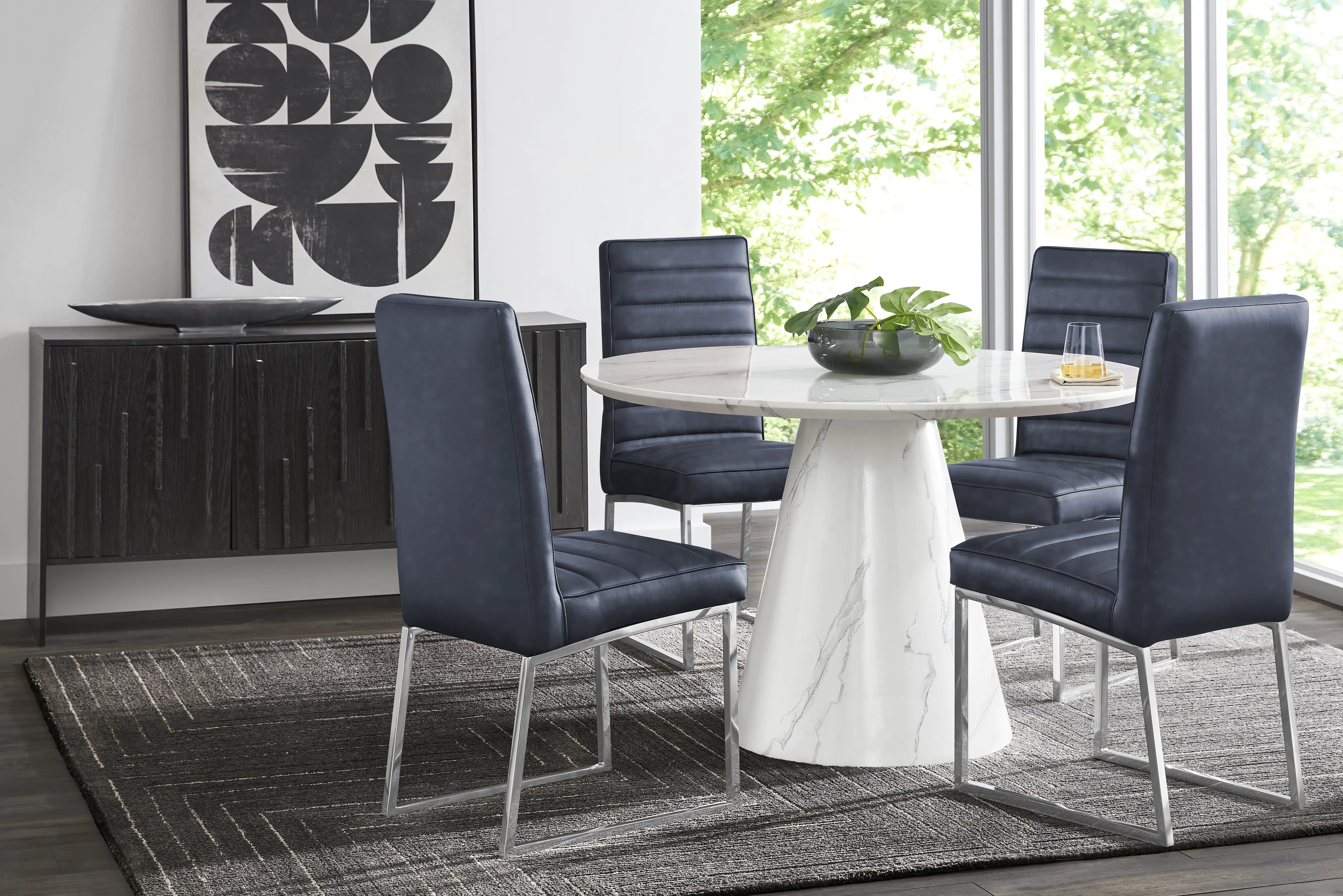 Orlena White 5 Pc Round Dining Room with Midnight Side Chairs - Thumbnail - Image 1