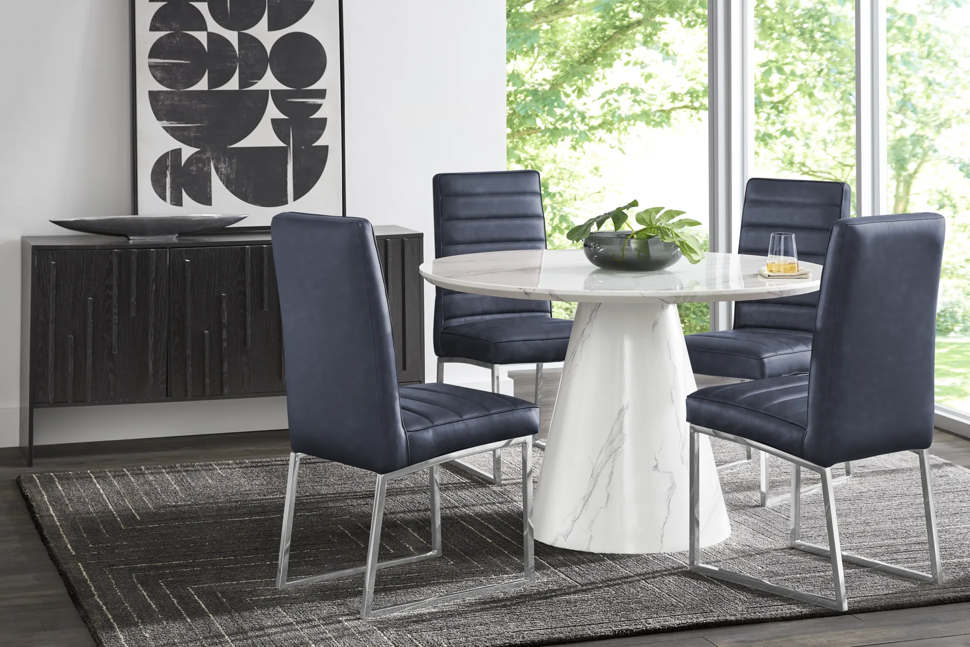 Orlena White 5 Pc Round Dining Room with Midnight Side Chairs - Image 1