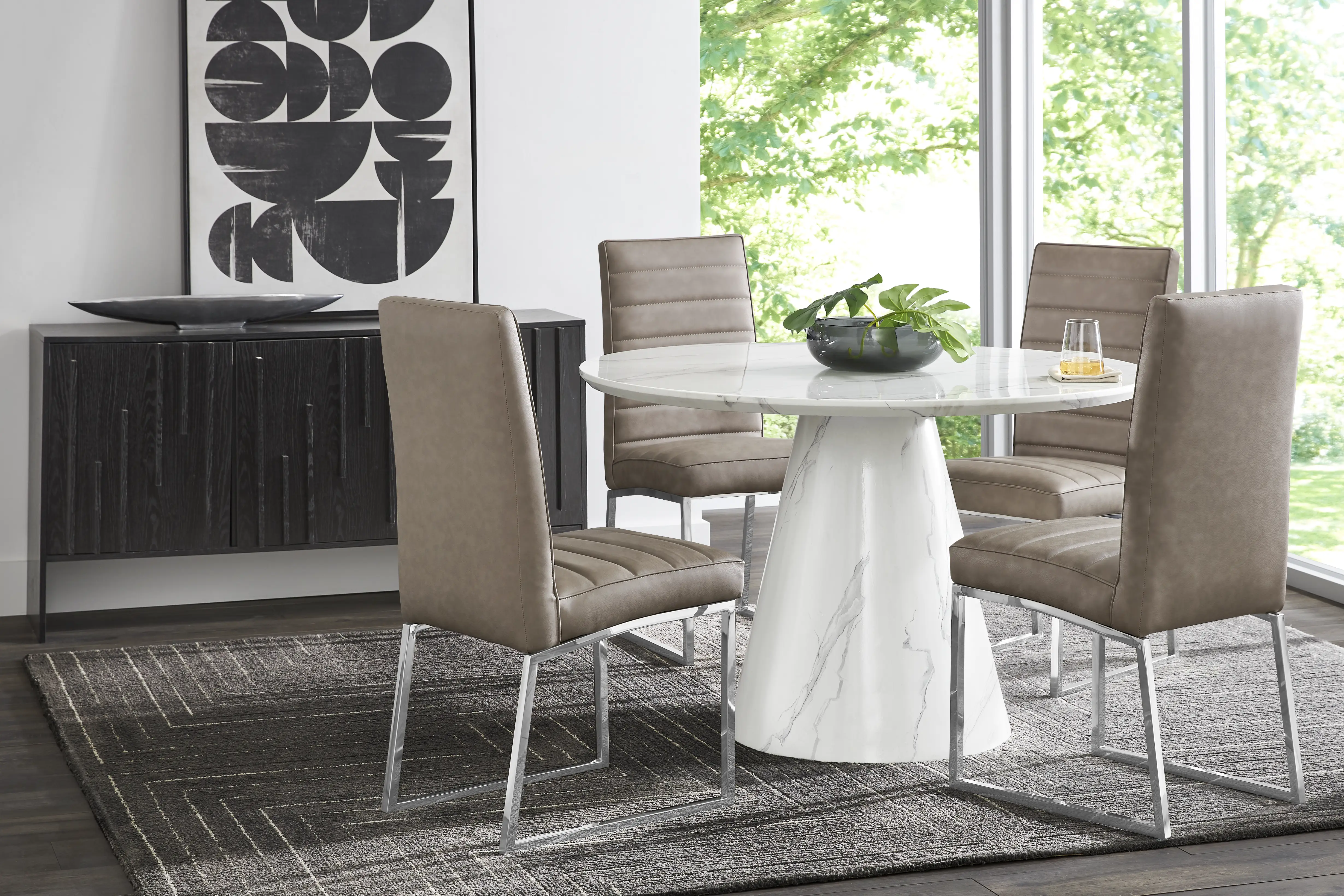 Orlena White 5 Pc Round Dining Room with Gray Side Chairs - Thumbnail - Image 1