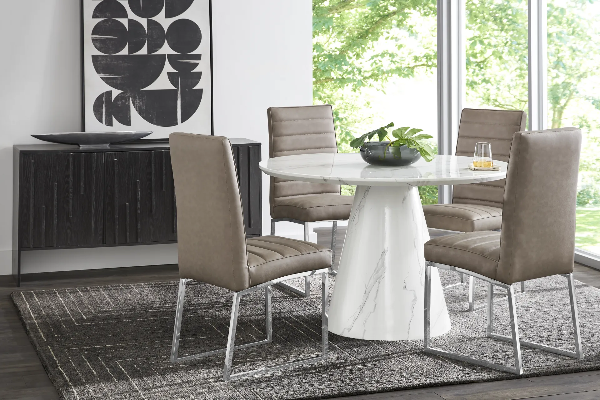 Orlena White 5 Pc Round Dining Room with Gray Side Chairs - Image 1