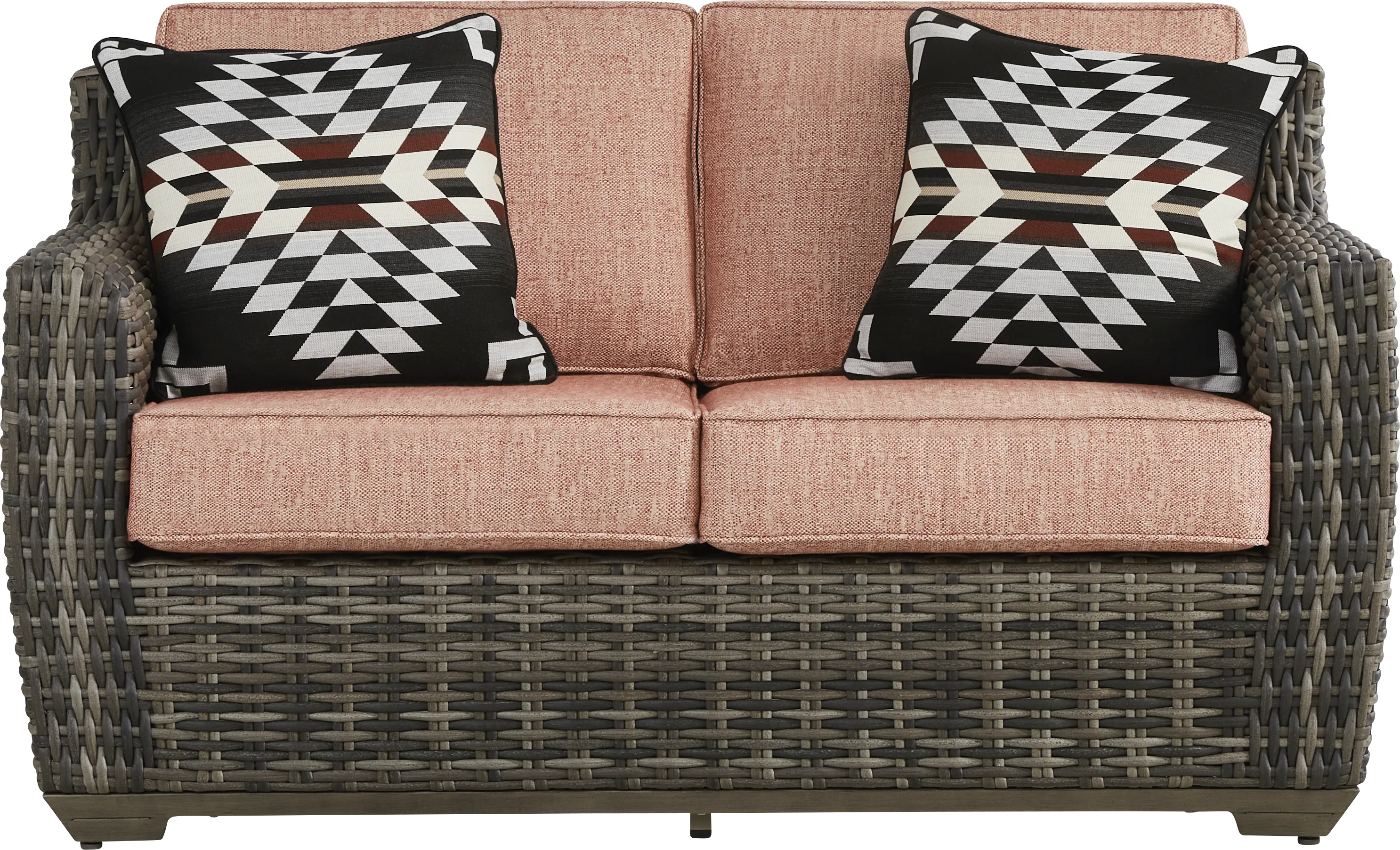 Montecello Gray Outdoor Loveseat with Terracotta Cushions - Thumbnail - Image 1