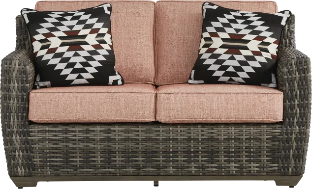 Montecello Gray Outdoor Loveseat with Terracotta Cushions