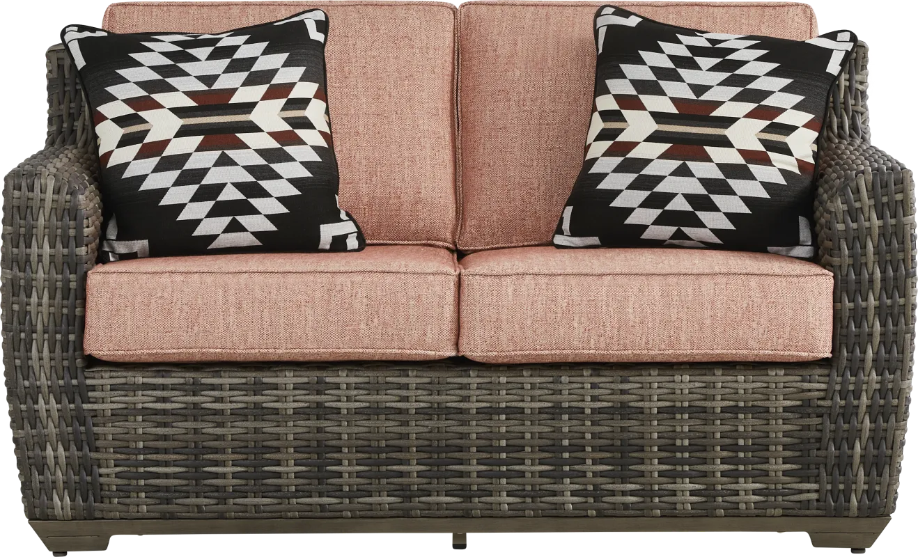 Montecello Gray Outdoor Loveseat with Terracotta Cushions