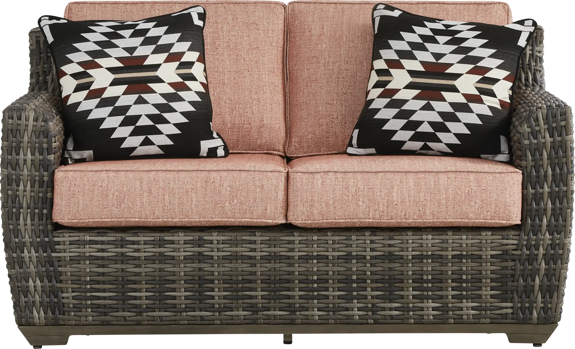 Montecello Gray Outdoor Loveseat with Terracotta Cushions