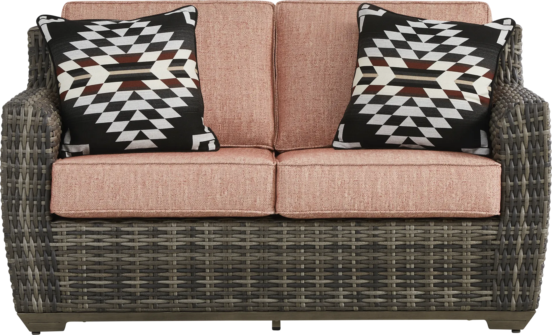 Montecello Gray Outdoor Loveseat with Terracotta Cushions - Image 1