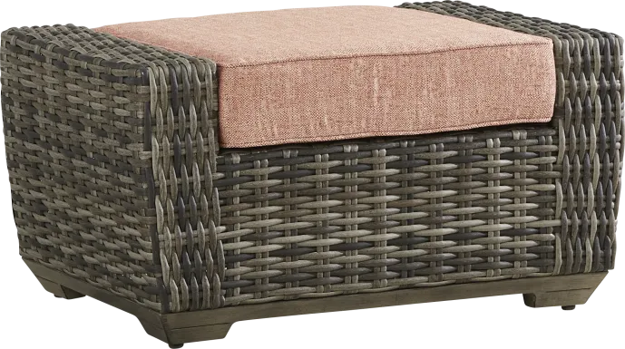 Montecello Gray Outdoor Ottoman with Terracotta Cushion
