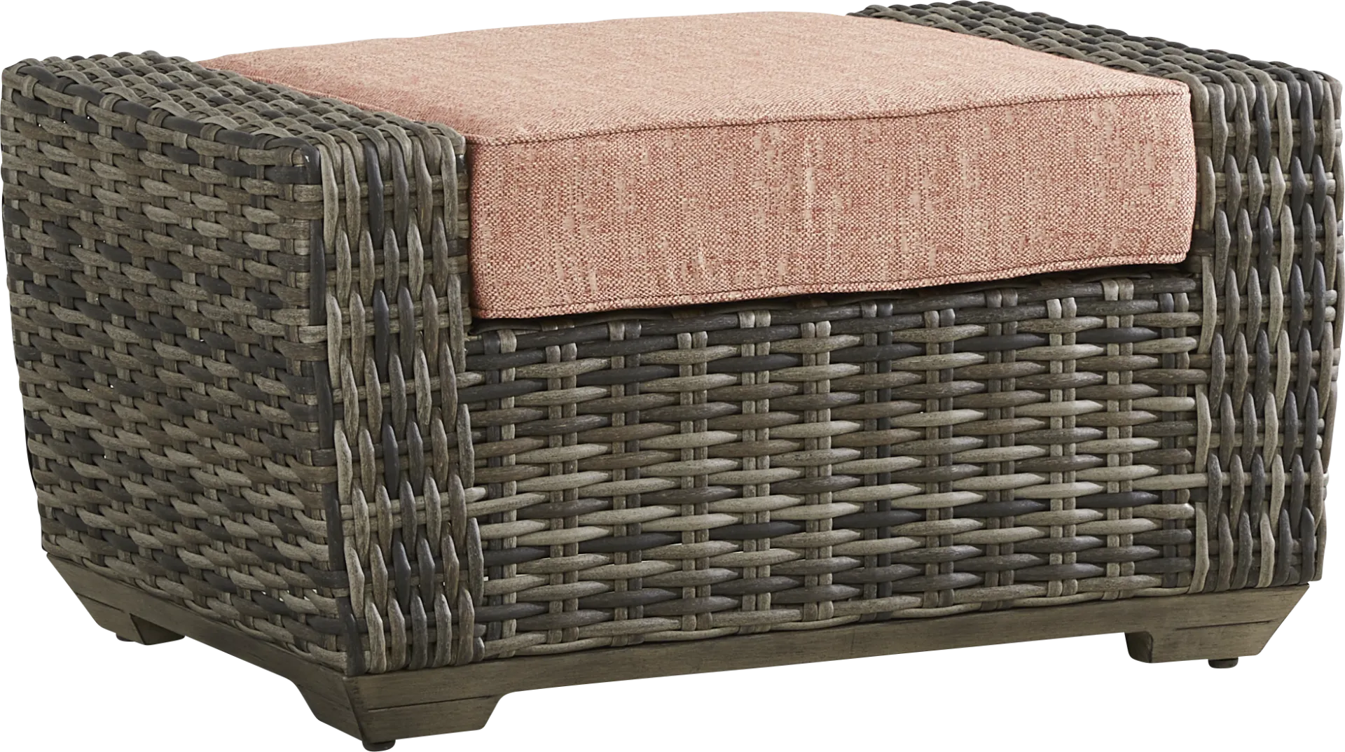 Montecello Gray Outdoor Ottoman with Terracotta Cushion - Image 1