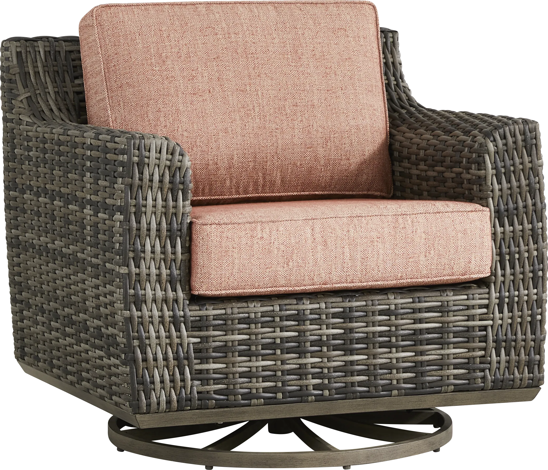 Montecello Gray Outdoor Swivel Club Chair with Terracotta Cushions - Thumbnail - Image 1