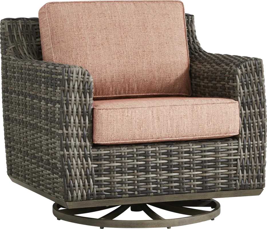 Montecello Gray Outdoor Swivel Club Chair with Terracotta Cushions