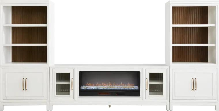Albion White 4 Pc Wall Unit with 84 in. Console and Electric Fireplace