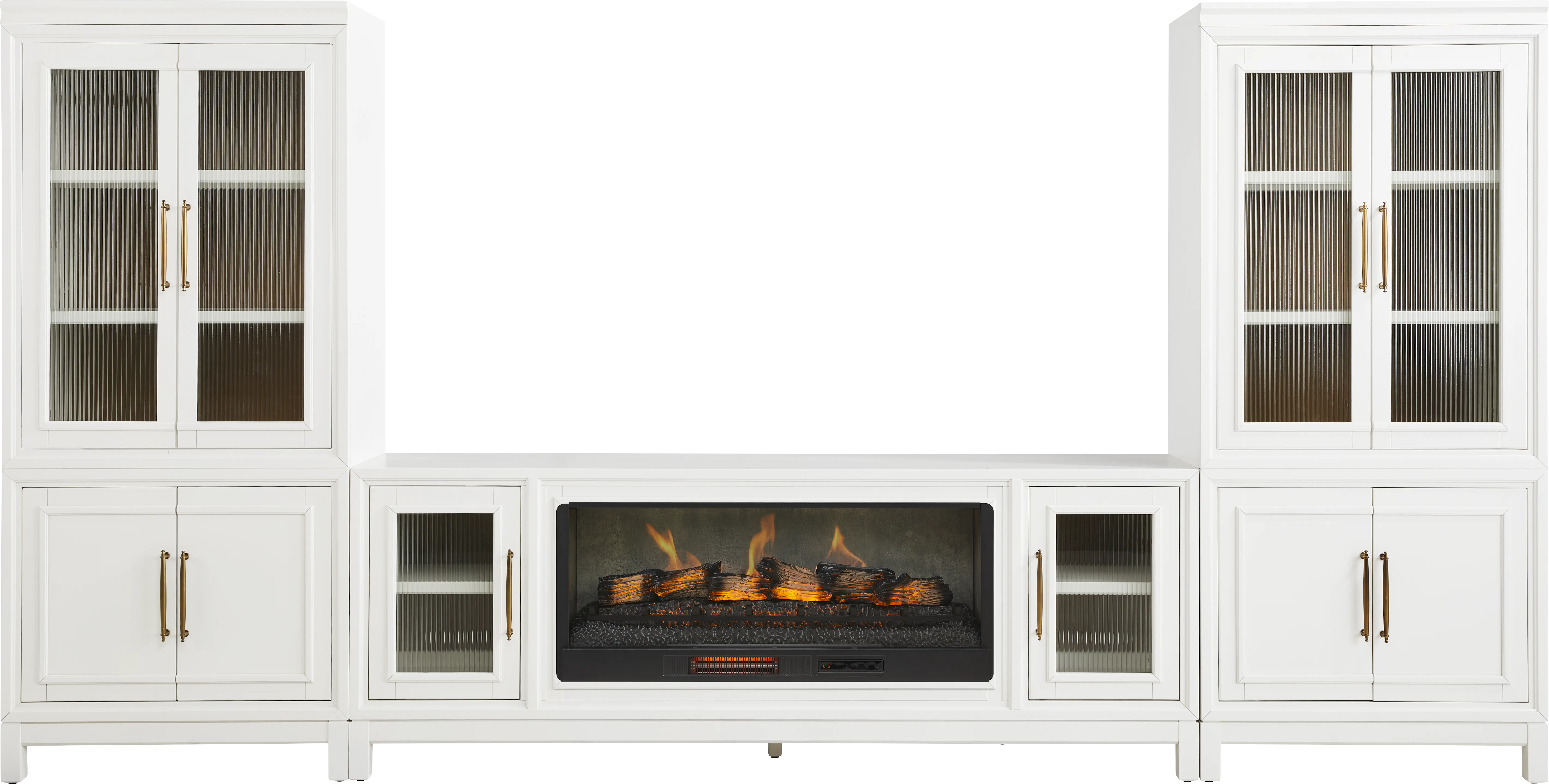 Albion White 4 Pc Wall Unit with 84 in. Console and Electric Fireplace - Image 1