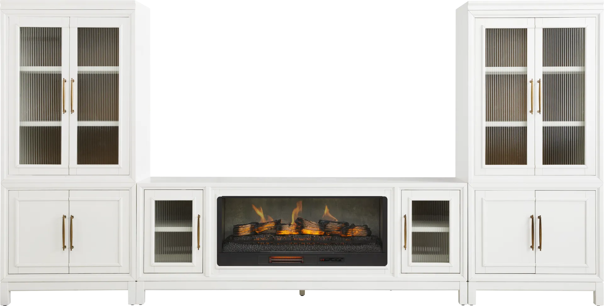 Albion White 4 Pc Wall Unit with 84 in. Console and Electric Fireplace - Image 1