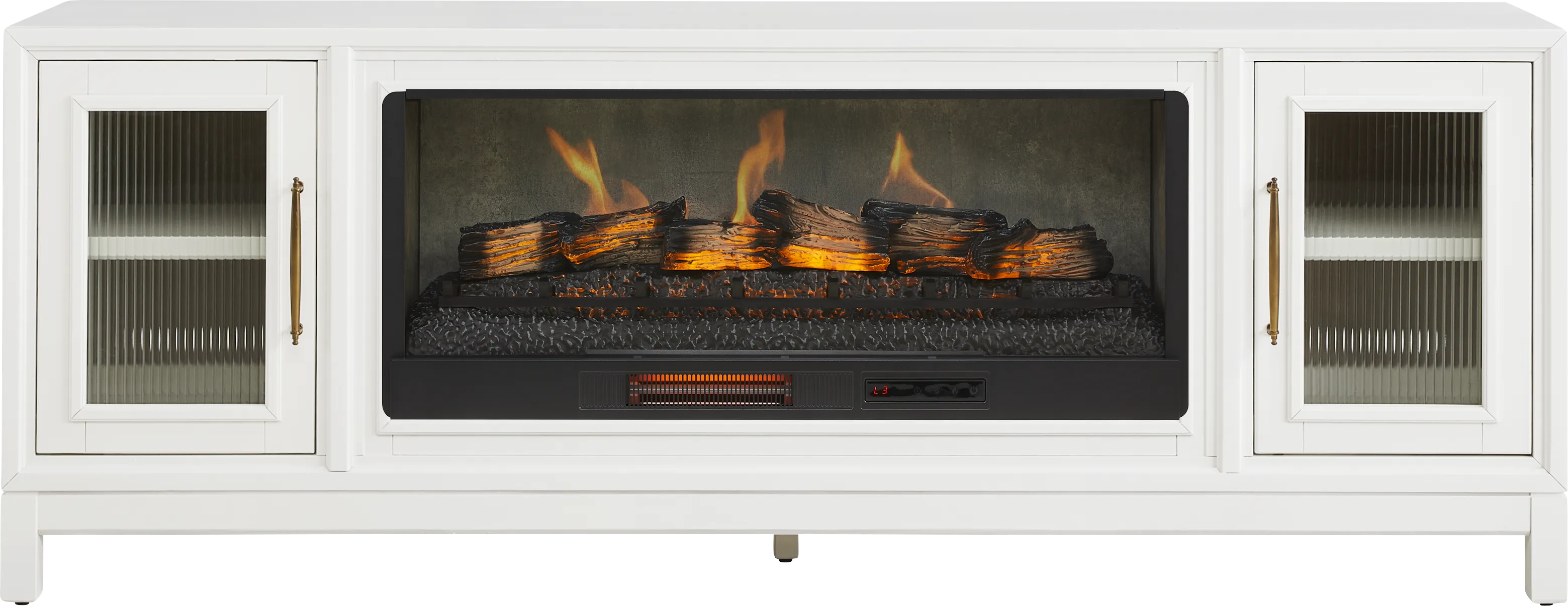 Albion White 84 in. Console with Electric Log Fireplace - Image 1