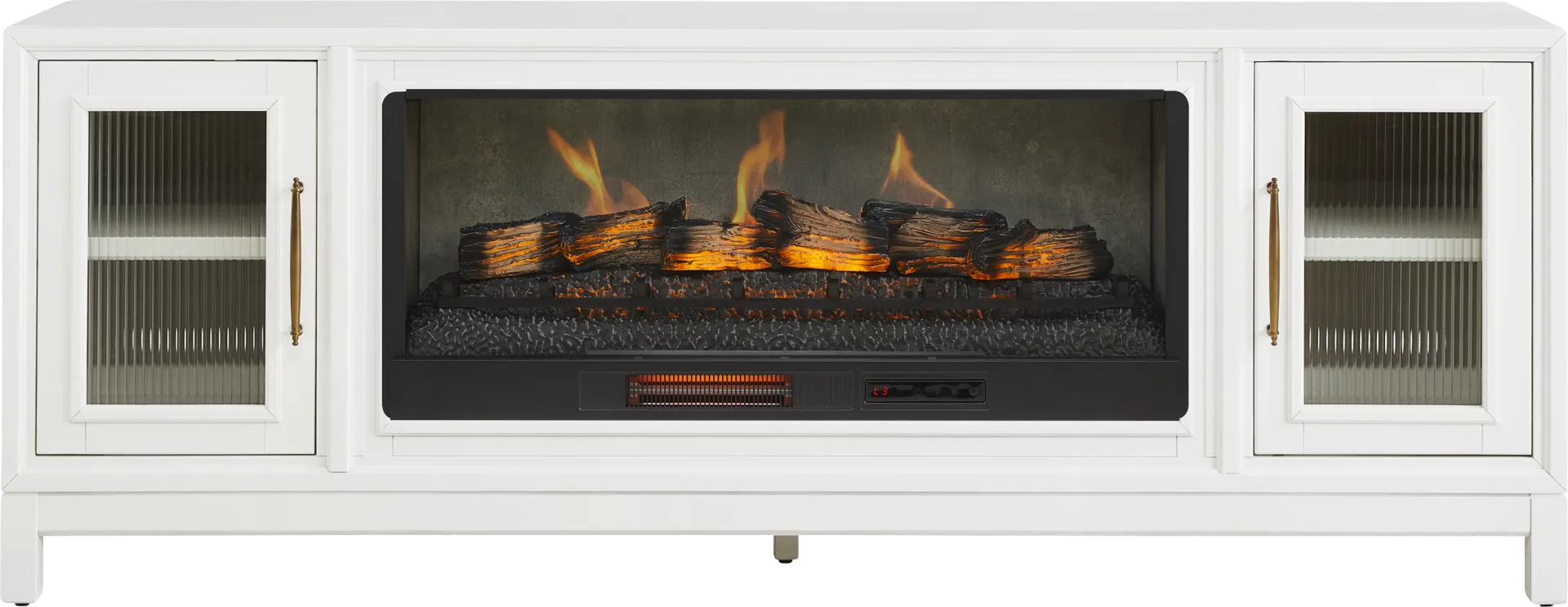Albion White 84 in. Console with Electric Log Fireplace - Image 1