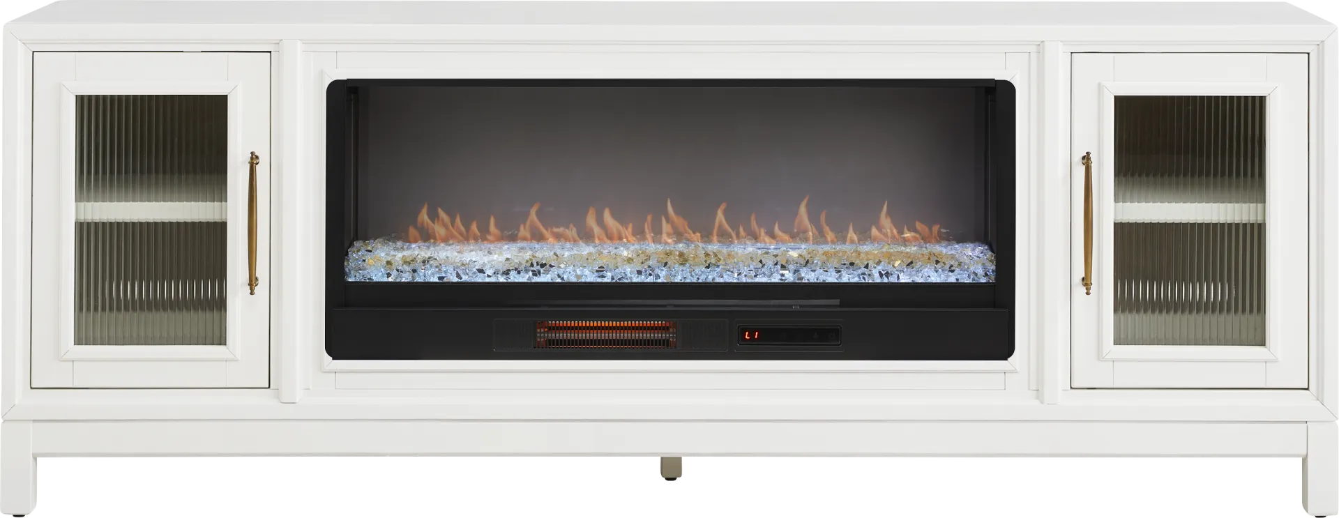 Albion White 84 in. Console with Electric Fireplace