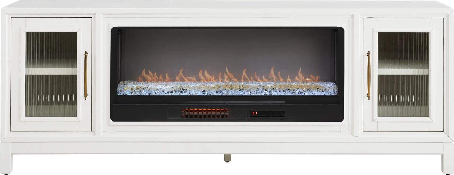 Albion White 84 in. Console with Electric Fireplace
