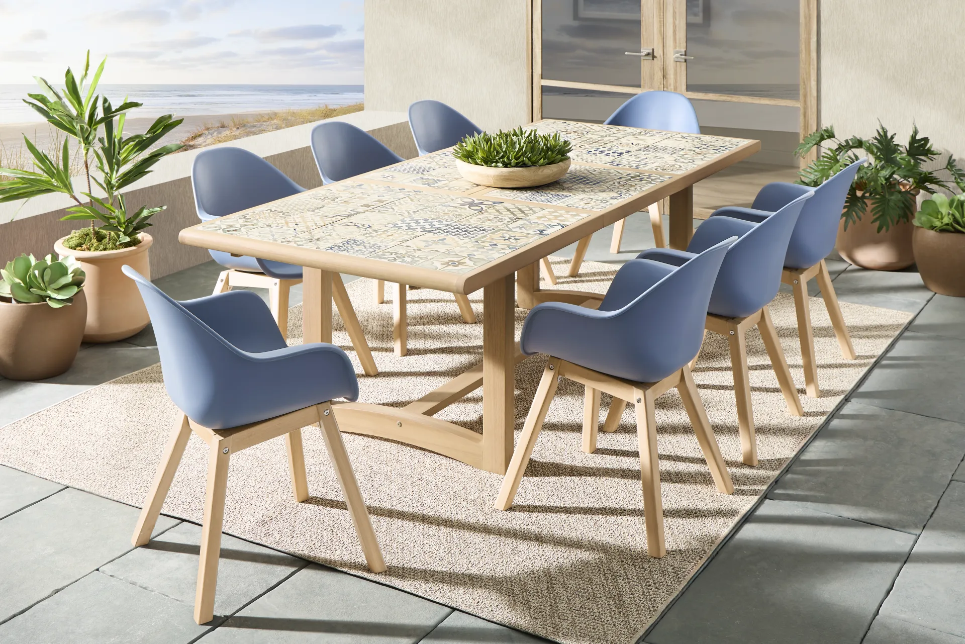 Casa Villa Multi 9 Pc Outdoor Extension Dining Set with Blue Chairs - Image 1