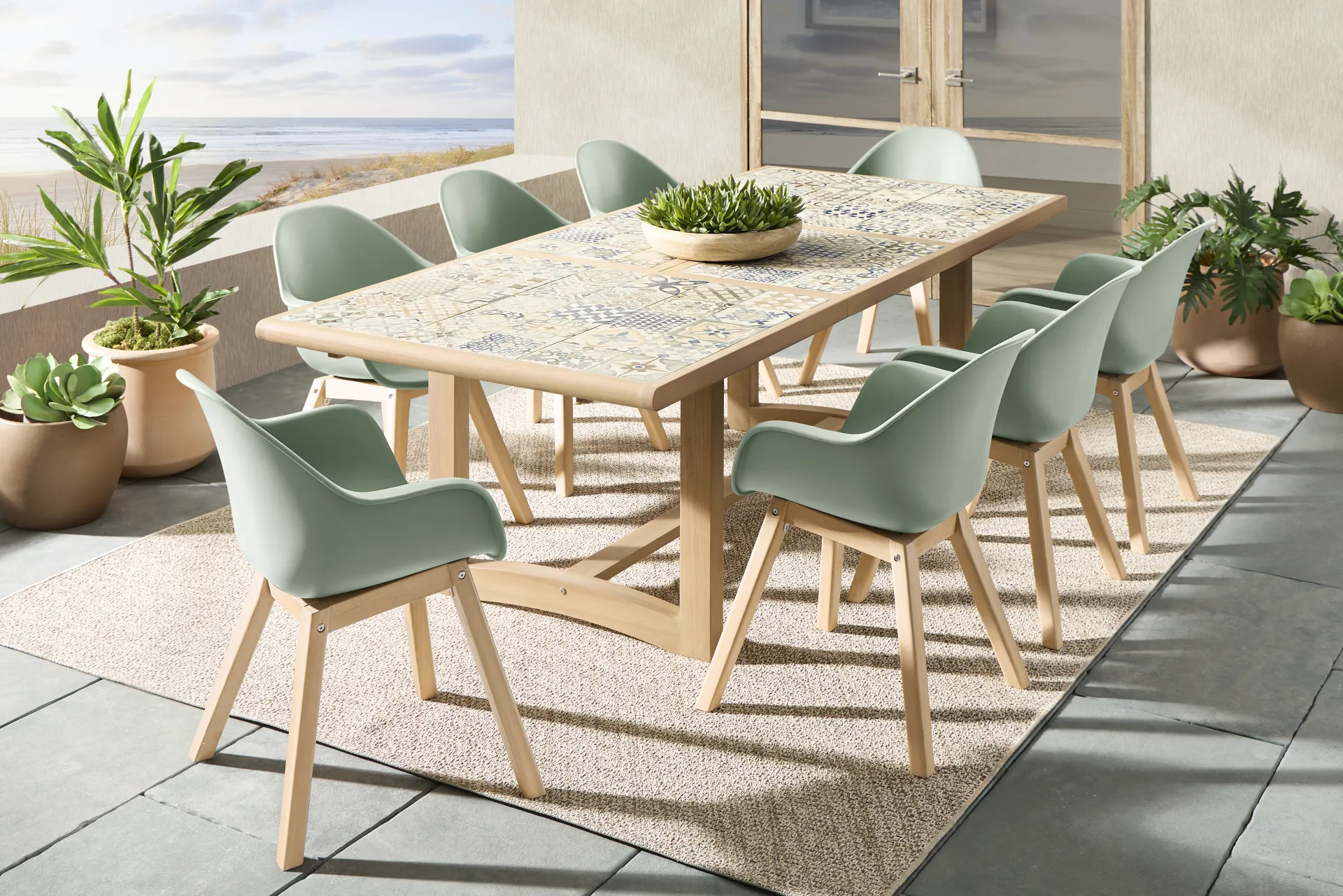 Casa Villa Multi 9 Pc Outdoor Extension Dining Set with Green Chairs - Image 1