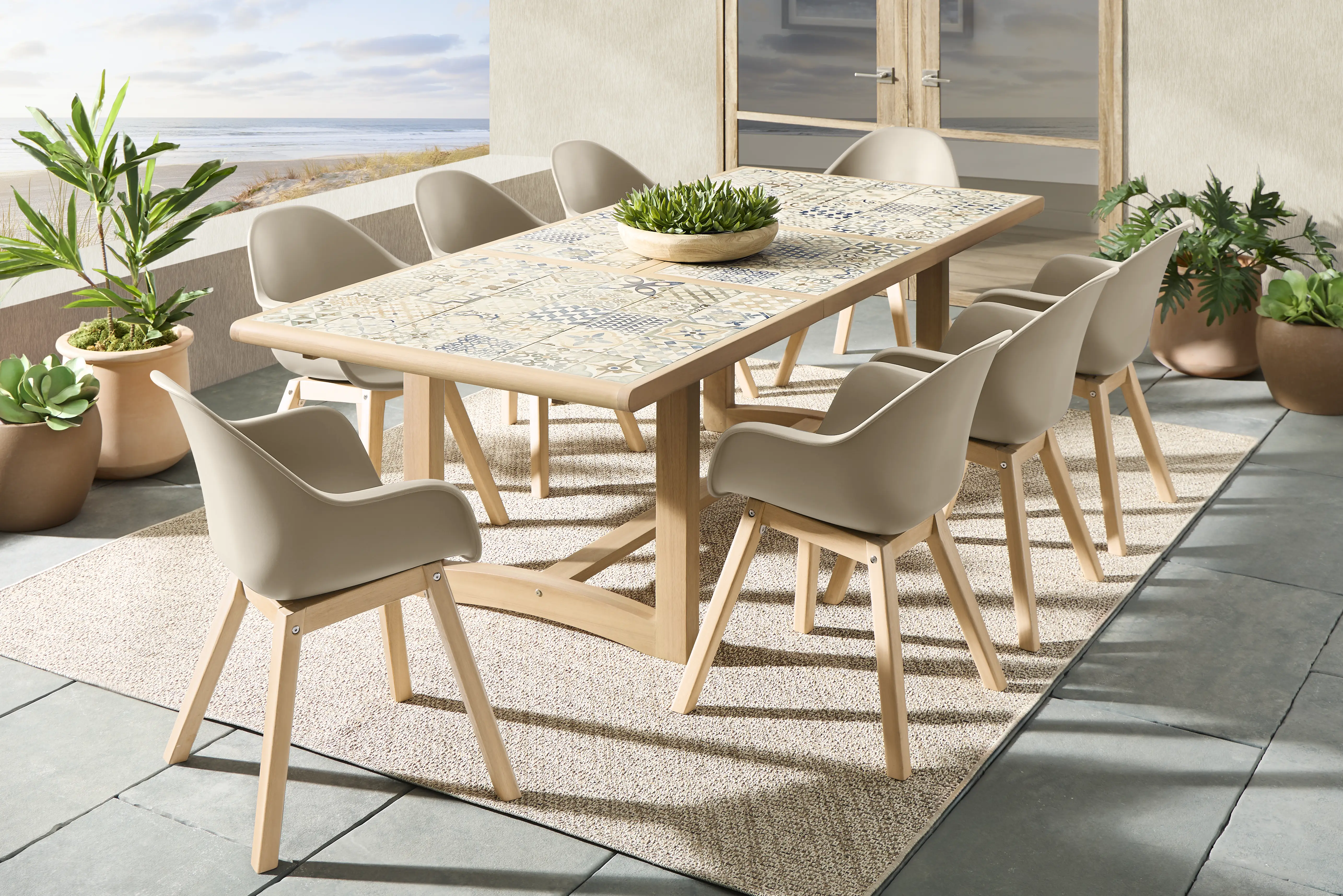 Casa Villa Multi 9 Pc Outdoor Extension Dining Set with Beige Chairs - Thumbnail - Image 1