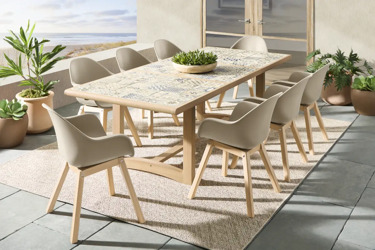 Casa Villa Multi 9 Pc Outdoor Extension Dining Set with Beige Chairs